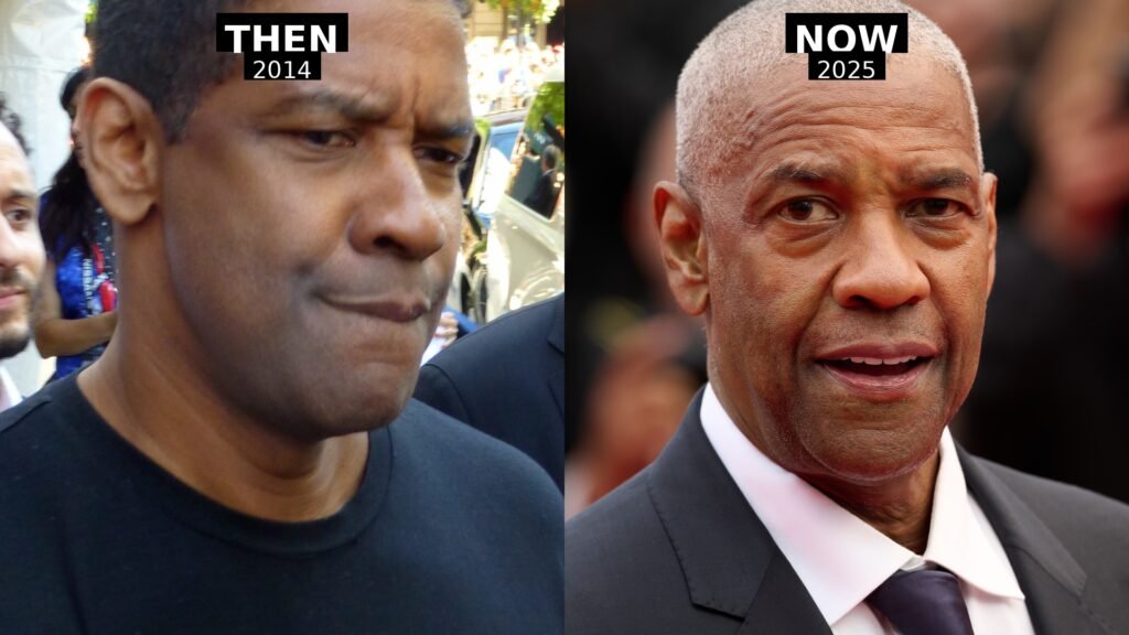Then and now: Denzel Washington in 2014 (left) and 2025 (right)