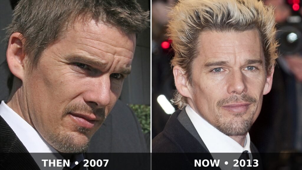 Ethan Hawke then and now composite, 2007 and 2013