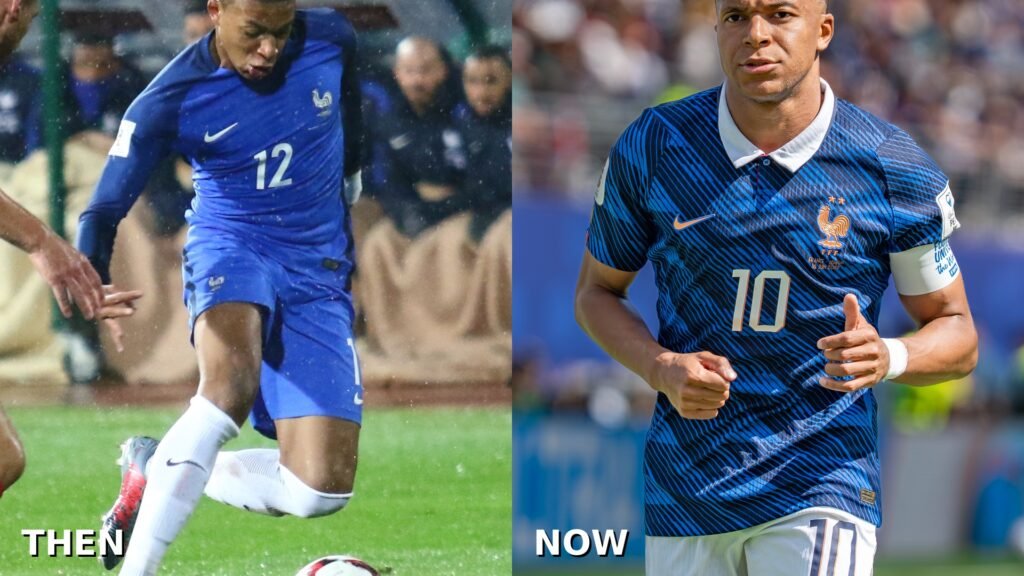 Kylian Mbappé then and now side-by-side comparison
