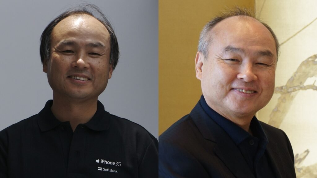 Masayoshi Son then and now: 2008 photo on the left, 2025 photo on the right