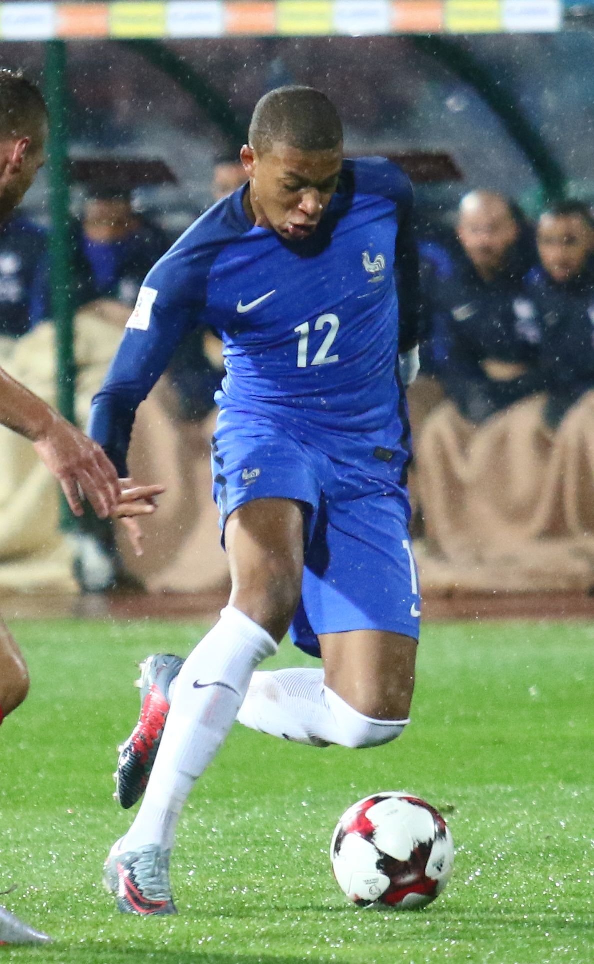 Kylian Mbappé playing for France under-19 in 2017