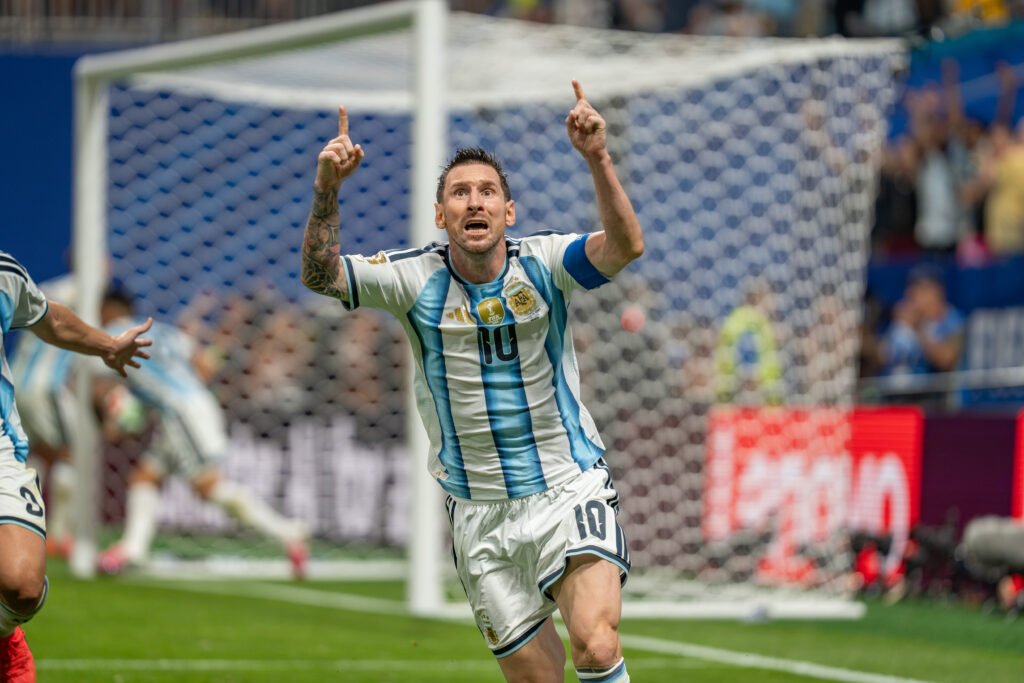 Lionel Messi celebrating for Argentina at the 2026 World Cup