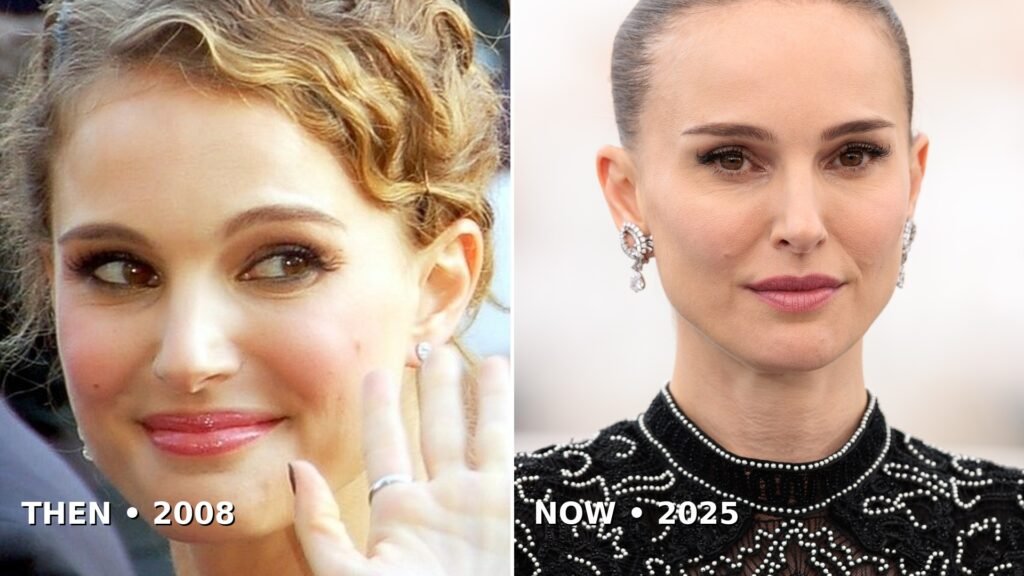 Natalie Portman then and now: at the Cannes Film Festival in 2008 (left) and in 2025 (right)