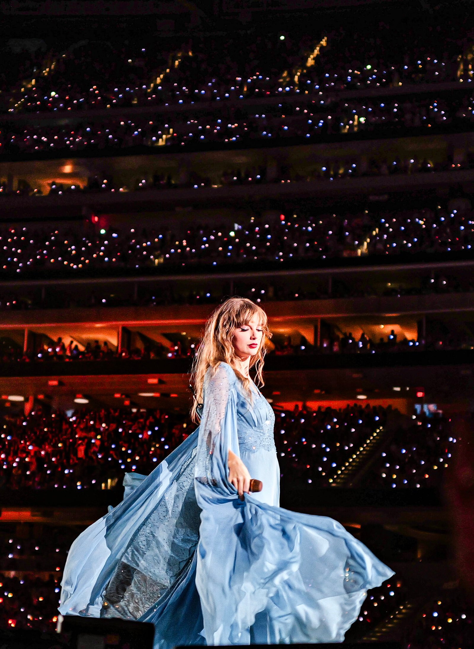Taylor Swift performing on the Eras Tour in 2023