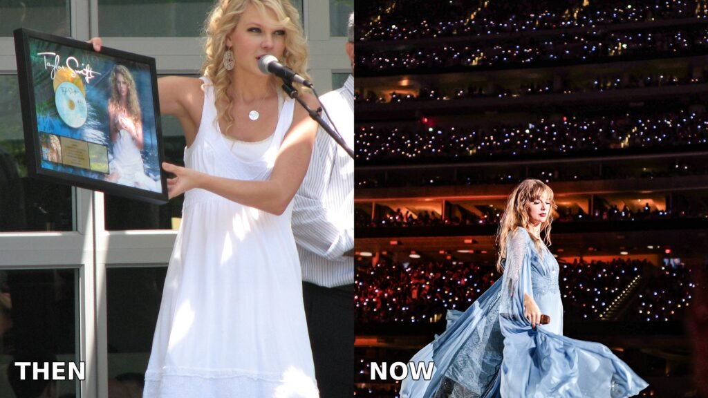 Taylor Swift then and now side-by-side comparison