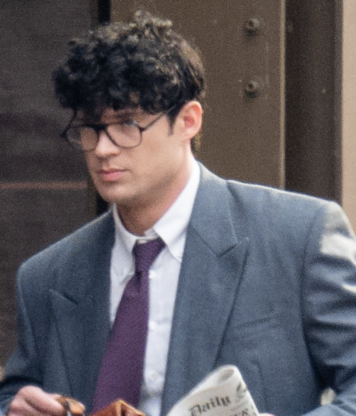 David Corenswet in costume as Clark Kent on the set of Superman, June 2024