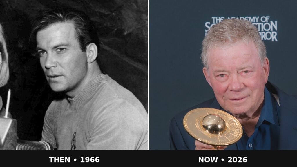 Then and now composite of William Shatner in 1966 and 2026